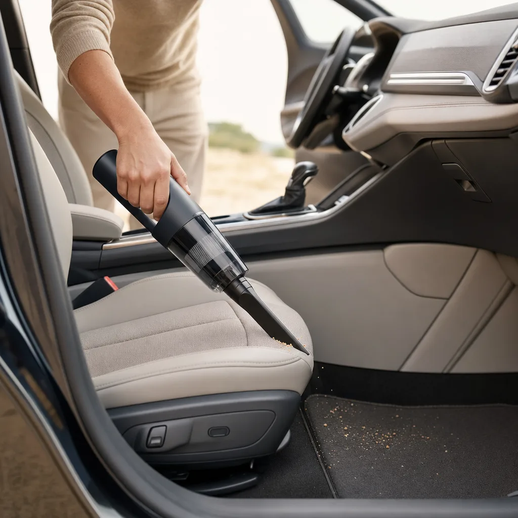 Mini aspirateur à main sans fil nettoyant un siège de voiture