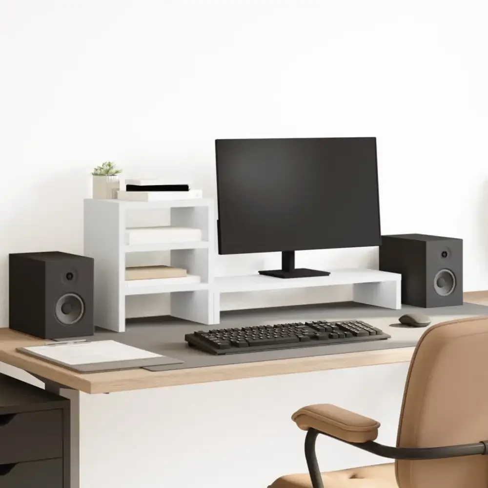 Monitorständer aus Holz mit integriertem Organizer und Fächern